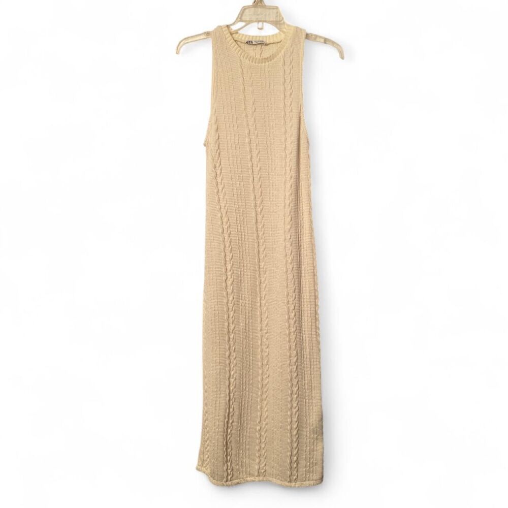 Zara Size L Cream cable knit midi sweater dress
